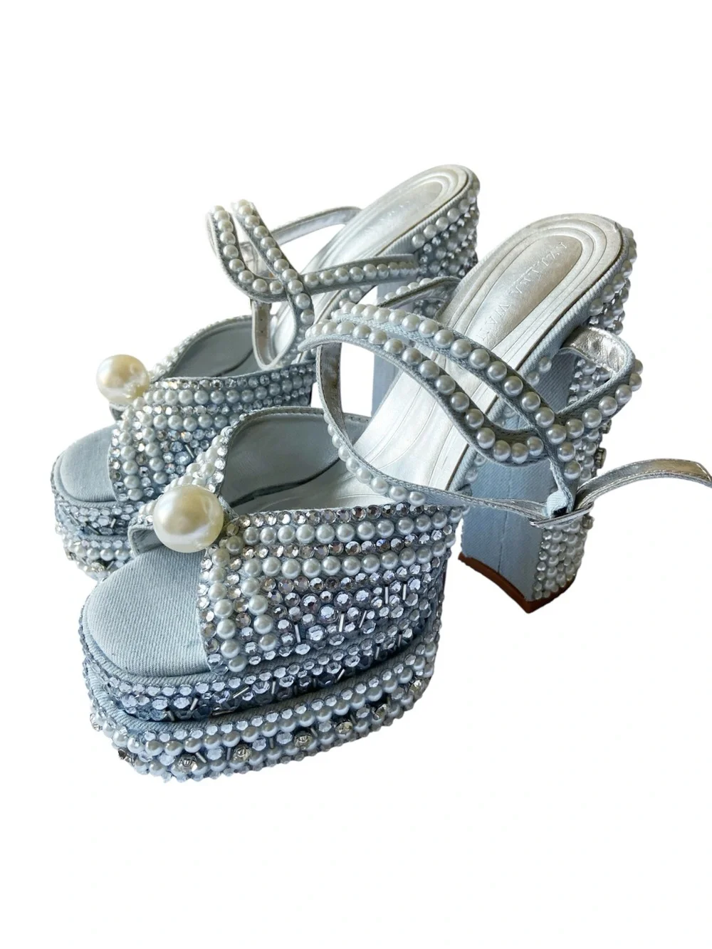 Azalea Wang Something Blue Platform Heels Crystal Pearl Sandal Size 6